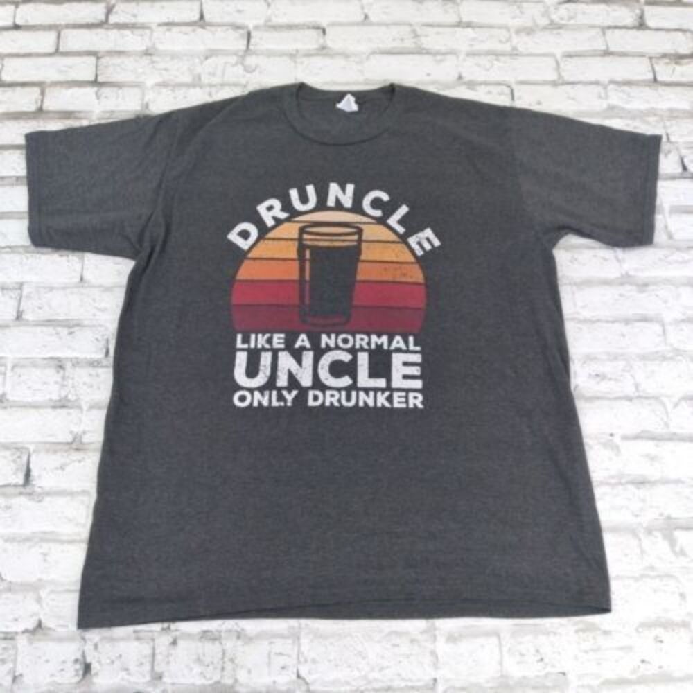 Druncle T Shirt Mens XL Gray Short Sleeve Crew Neck Funny Beer Drinking Shirt